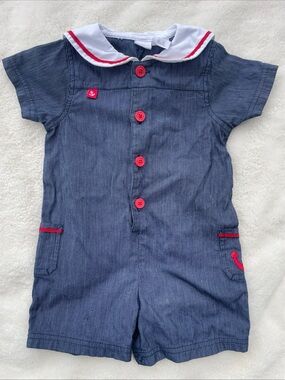 Parisian Works Navy and Red Sailor-Style Kids Romper